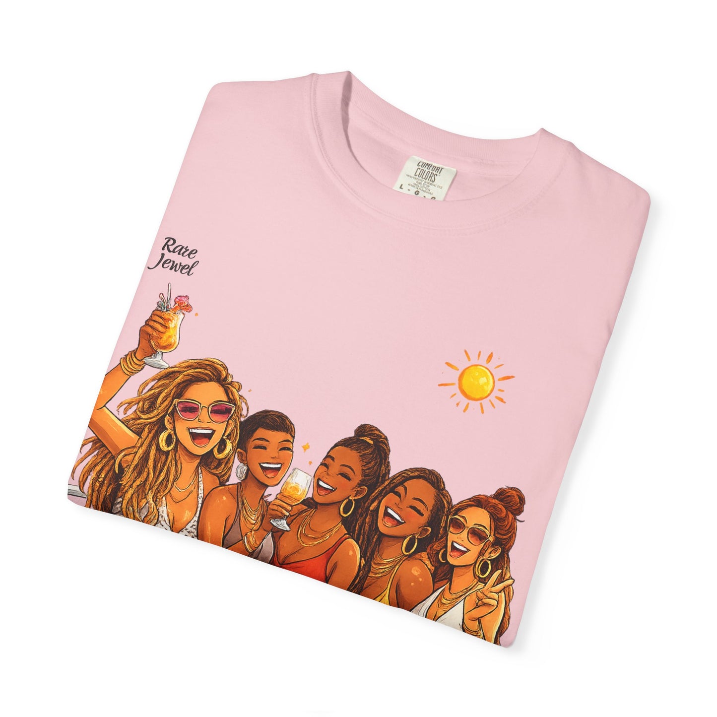 Sunshine & Rare Vibes Graphic T-Shirt — 'Besties' Summer Group Illustration
