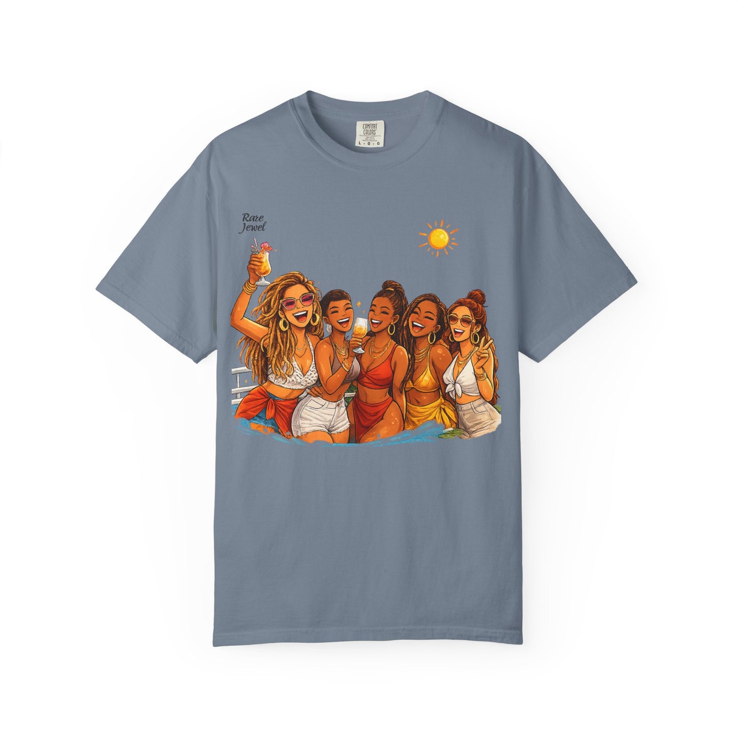 Sunshine & Rare Vibes  Graphic T-Shirt — 'Besties' Summer Group Illustration