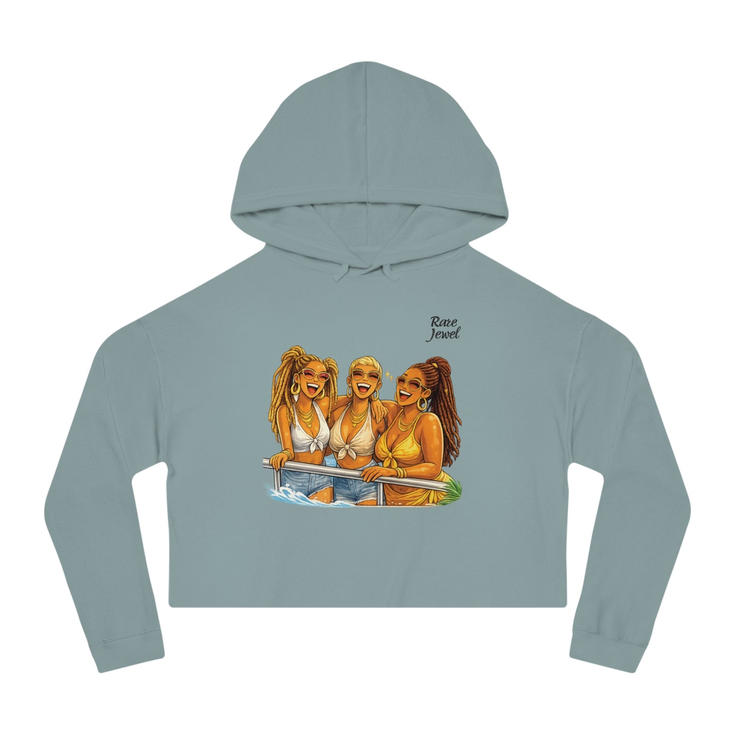 Cropped Hoodie — 'Rare Jewel' Beach Babe Graphic Crop Top