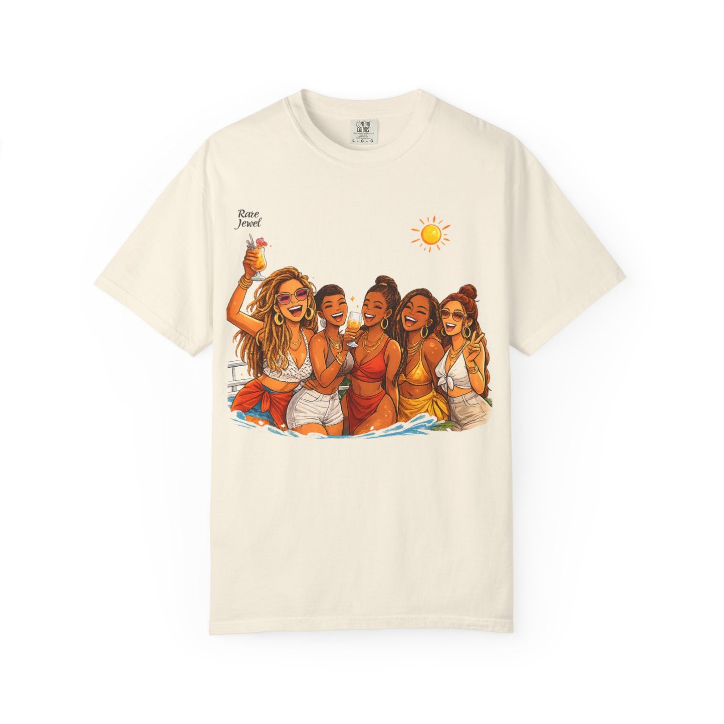 Sunshine & Rare Vibes  Graphic T-Shirt — 'Besties' Summer Group Illustration